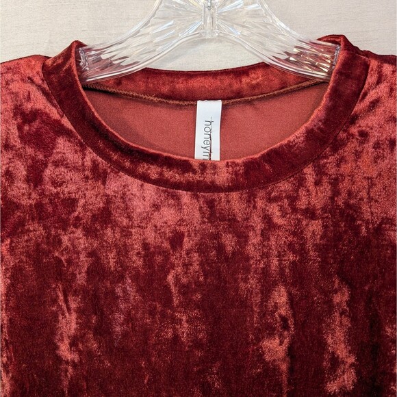 Honeyme Women's SM Velvet Velour Peplum Tunic Rusty Red Whimsygoth Bohemian Boho - Picture 8 of 16